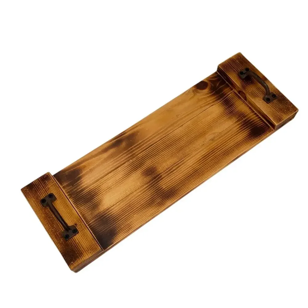 Vintage Reclaimed Wooden Tray Handmade Cast Iron Handles Rustic Serving Barn